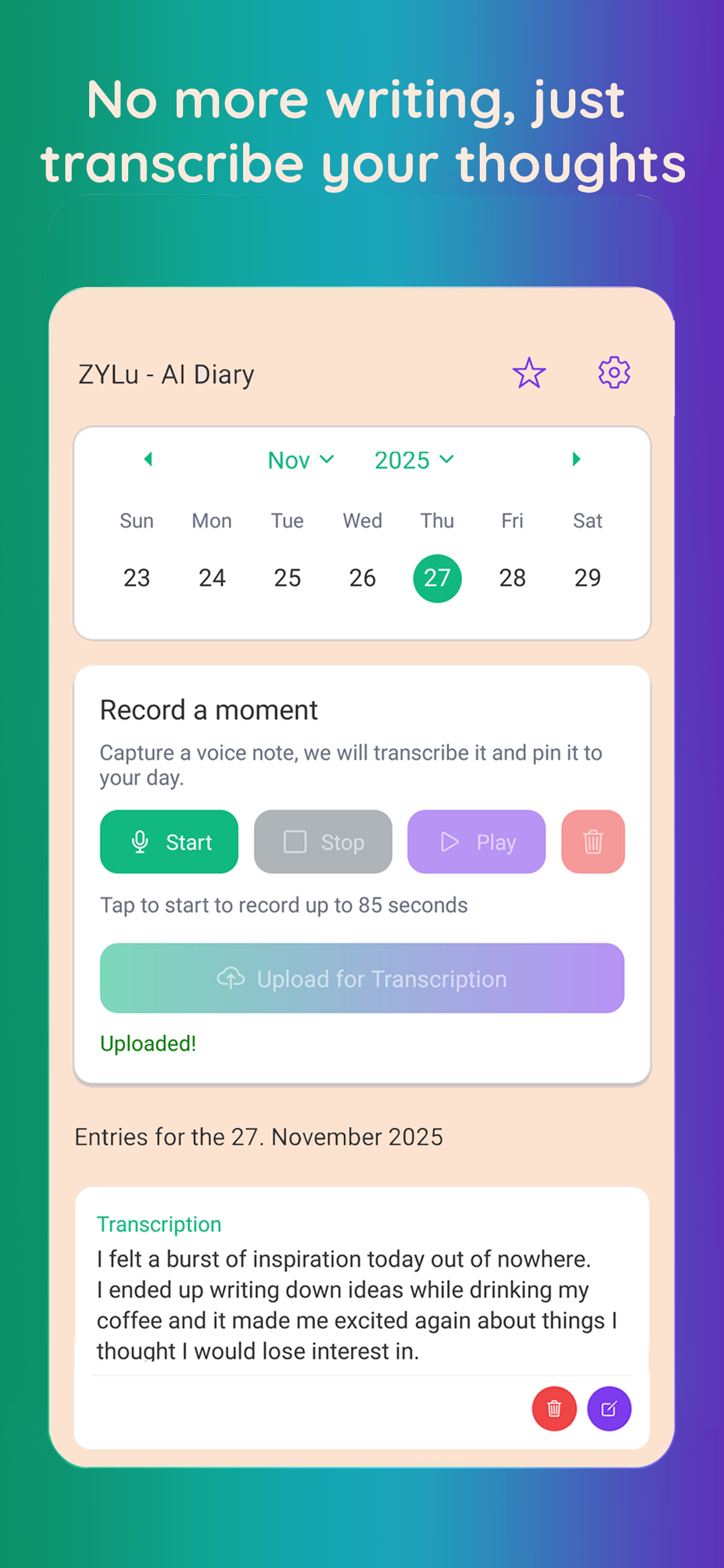 LYLU — Voice transcription and diary entry
